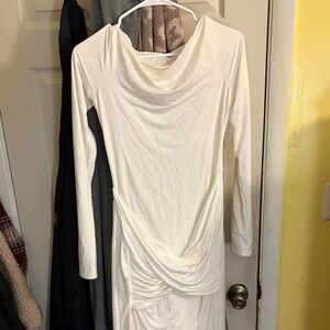 Oh Polly Cream Long Sleeve Draped Dress